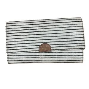 Fossil Sydney Flip Clutch Black Stripe Wallet Minimalist Preppy Leather